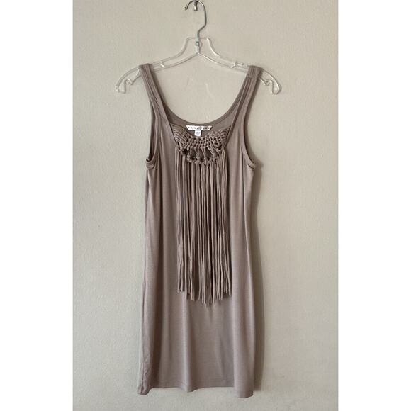 Trina Turk Althea Dress Taupe Fringe Cover Up Festival Size P Petite Resort Boho - Picture 1 of 6